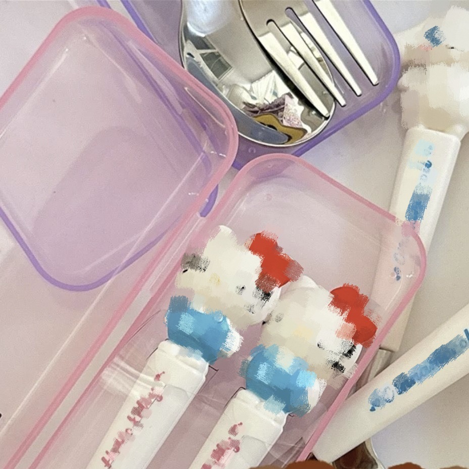 Stainless Steel Portable Tableware suit Cute Cartoon Children's Tableware Student Outdoor Travel Spoon Fork Two-piece Set