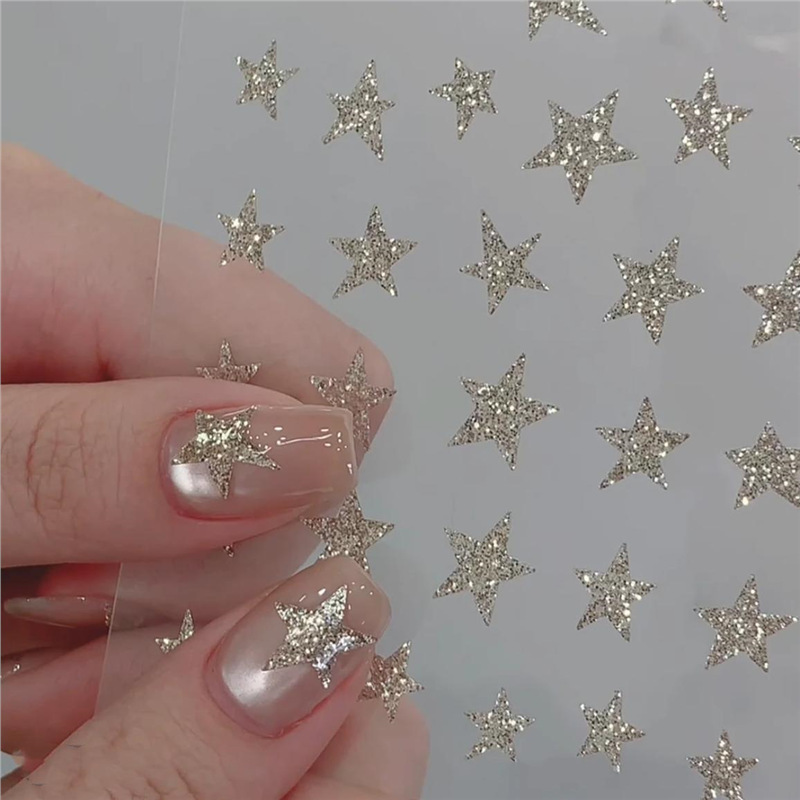 Nail Art Explosion Star Five-Pointed Star Stickers Super Flash Broken Silver Star Diamond Ultra-Thin Nail Stickers Decorative Manicure