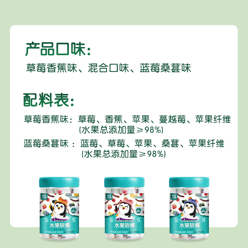 Antarctic Little Penguin 98% Content Fruit Soft Bars 40G/Box Soft Glutinous Sweet and Sour Kidsren's Fruit Bar Snacks