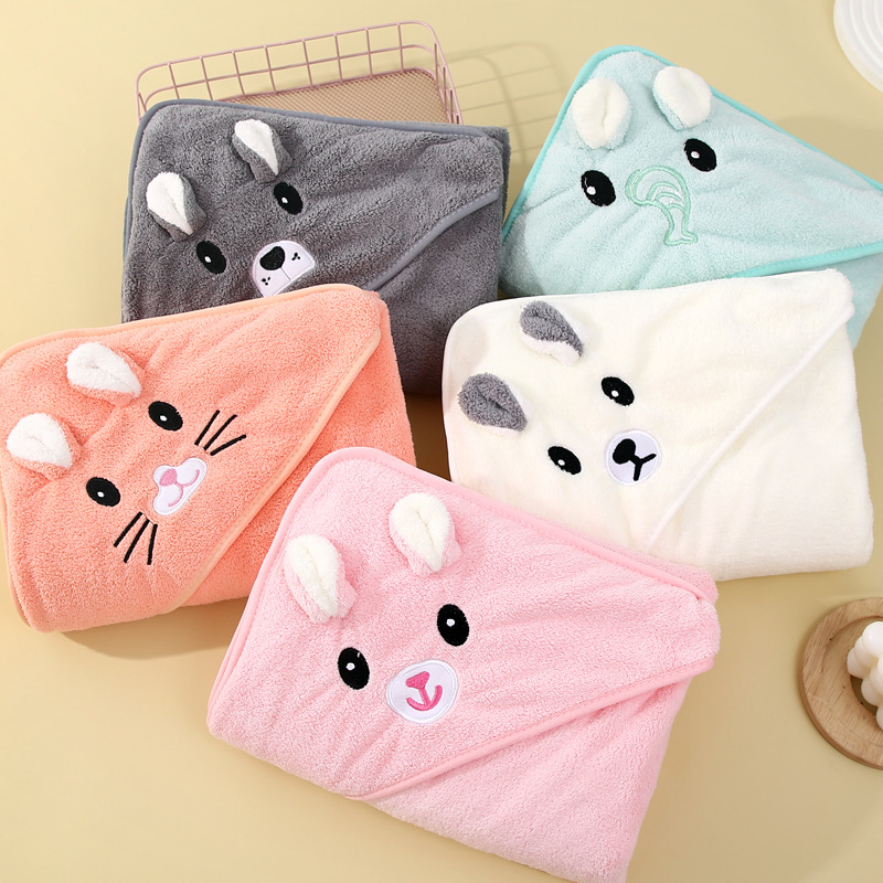 Baby Bath Towel Newborn Coated Coral Fleece Hat Cloak Autumn and Winter Baby Blanket Cartoon Embroidered Bathrobe