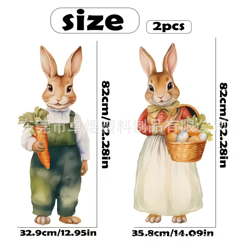 Cross-Border Popular Easter Ground Sign with Stake, Retro Theme Rabbit Egg Radish, Outdoor Lawn Decoration