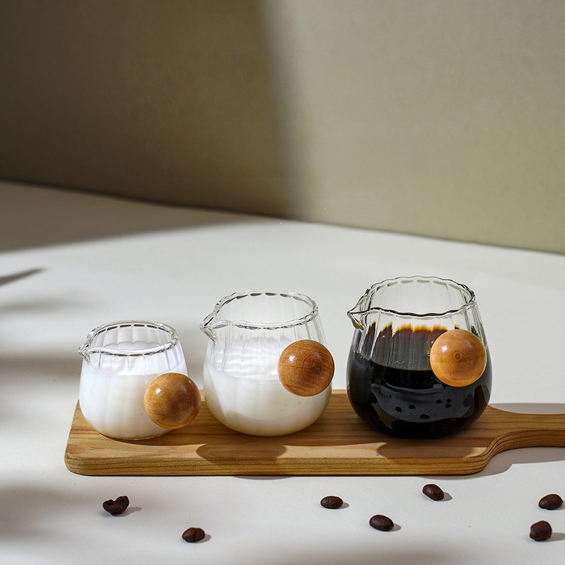 High Borosilicate Glass Round Handle Vertical Pattern Milk Coffee Cup Simple Thickeneded Small Milk Cup High Temperature Resistant Household Latte Milk Can