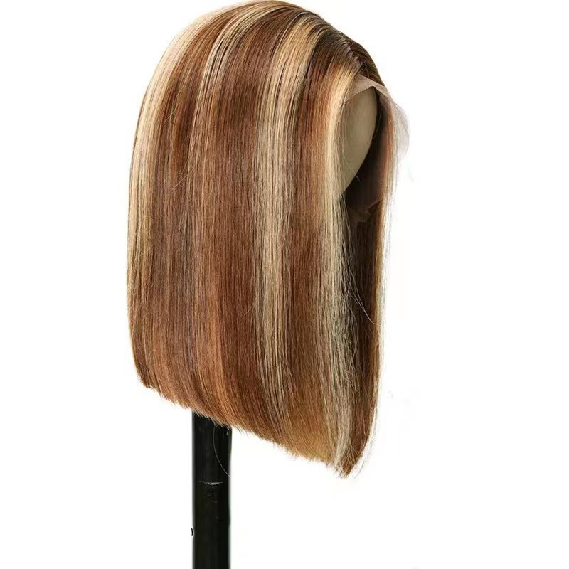 Cross-Border European and American Style Bob Wig, Cute Bob Piano Color Short Straight Hair, Lace Front Synthetic Fiber Wig