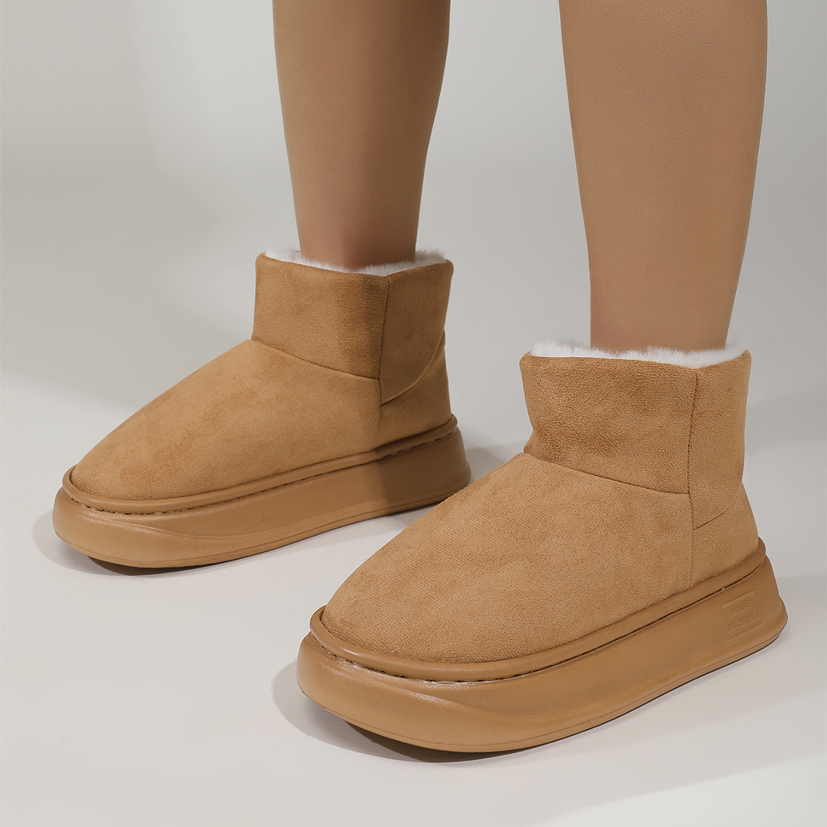 Autumn and winter men's and women's casual comfortable thick-soled heightened solid color round toe fashion mini snow boots short boots