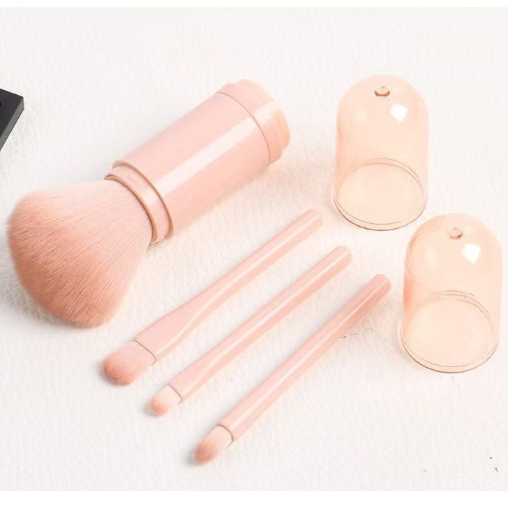 Mini Portable Four-In-One Makeup Brush Multifunctional Travel Loose Powder Eyeshadow Blush Repair Retractable Capsule Brush