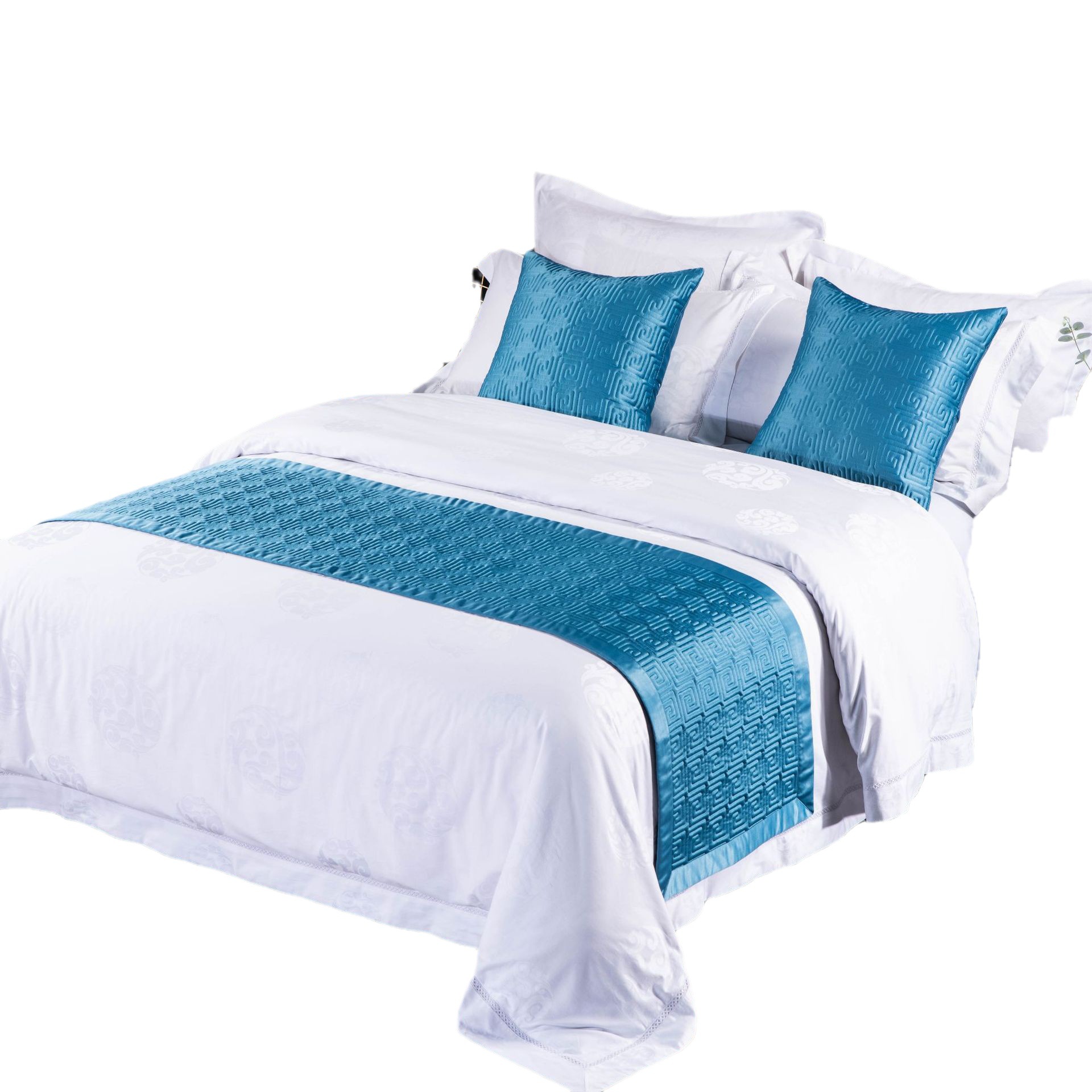 Manufacturers Supply High-Precision Quilted Embroidered Geometric Bed Runner and Pillowcases for Star-Rated Hotels and Guesthouses