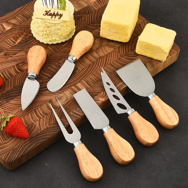Оптовый нож и вилка для сыра из нержавеющей стали, нож для масла из акации для кухни, резак для пиццы