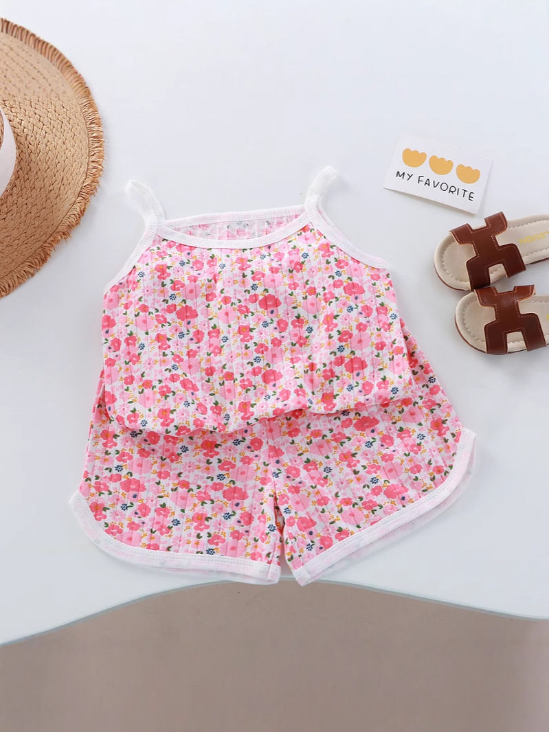 Girls' Pure Cotton Ceiling Suit Base Layer Safety Clothing Children's Loungewear Air Conditioning Pajamas with Cartoon Patterns