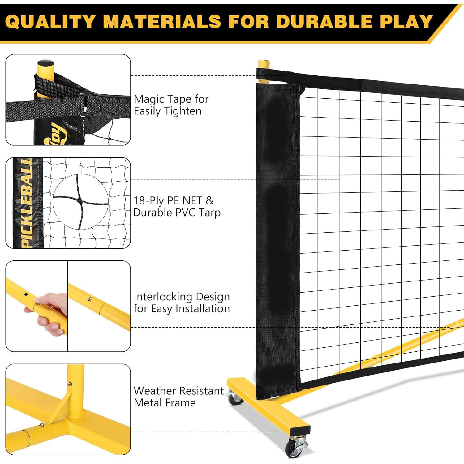 6.7 meters Pickleball net iron pipe pick ball net frame with wheels outdoor game tennis net post