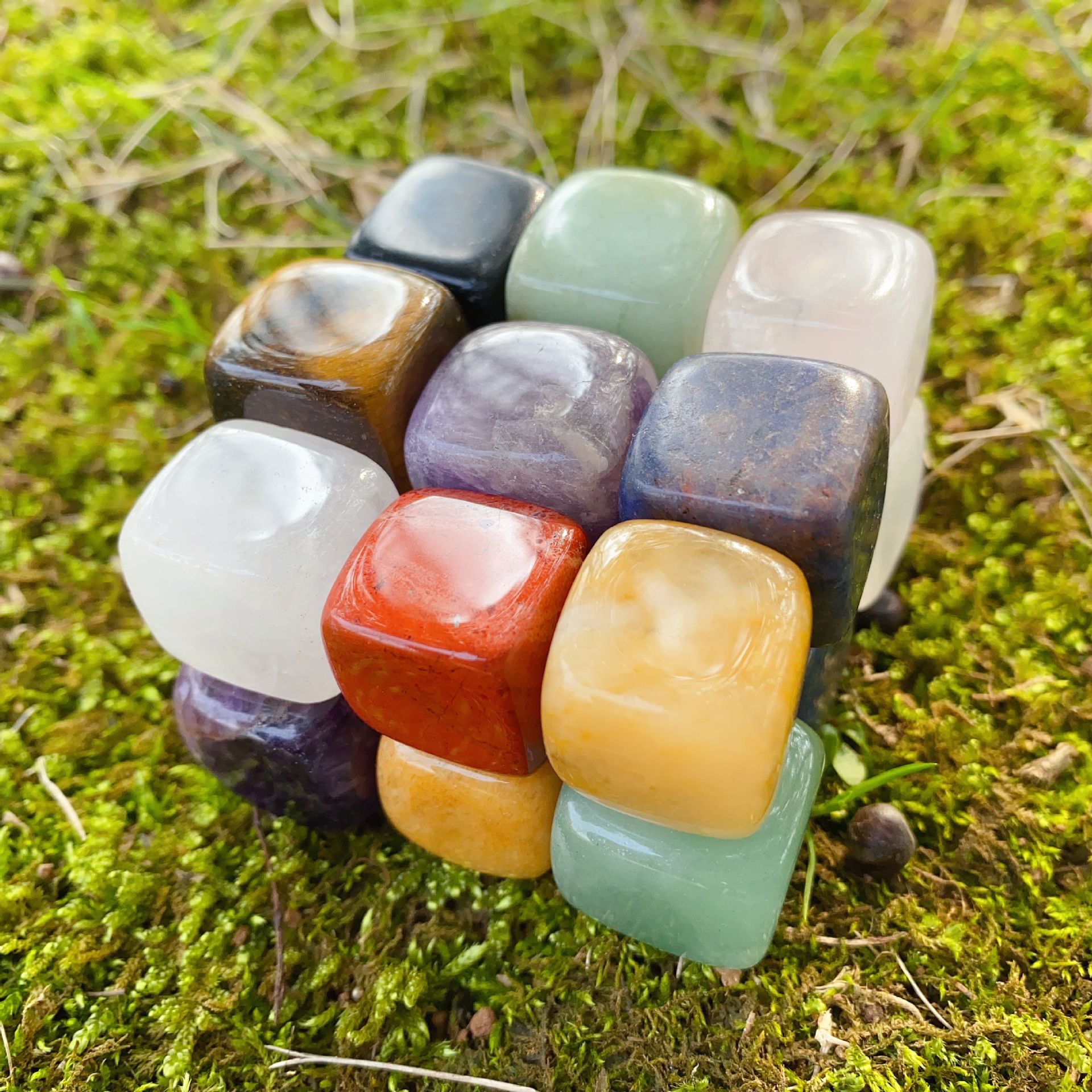 Natural Crystal Seven Color Stone Square Stone Polished Crystal Agate Sugar Small Ornaments Cross-border Supply