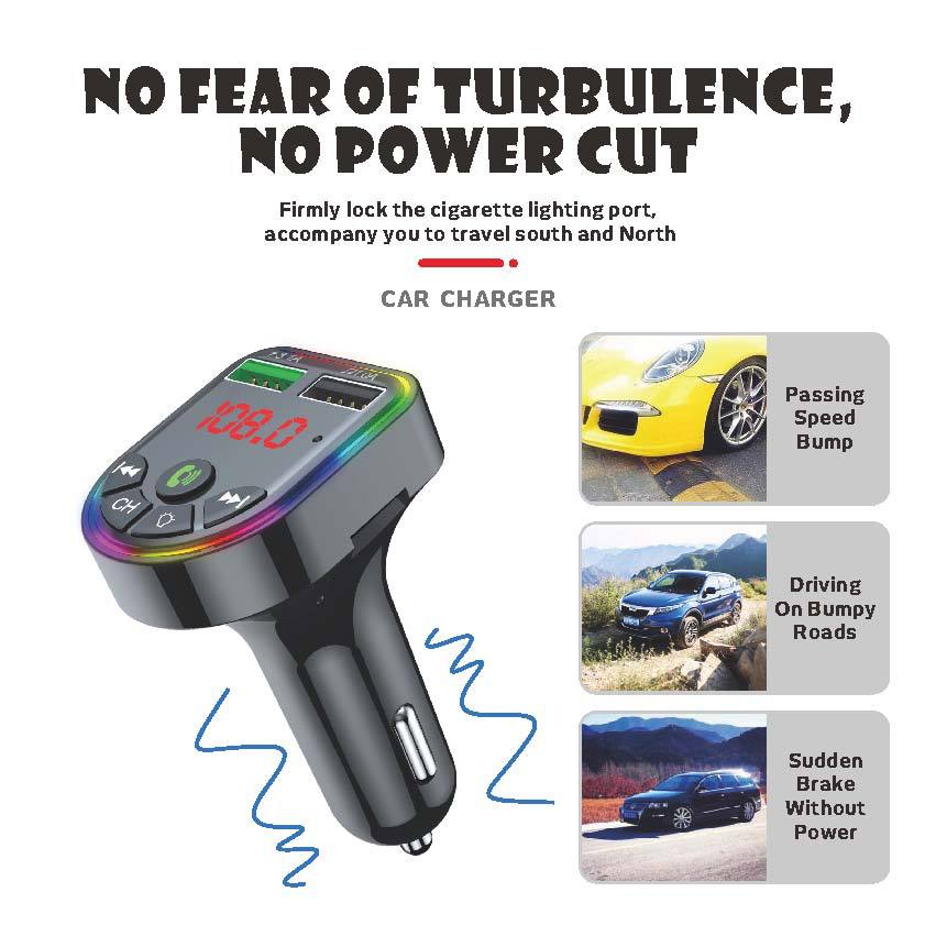 F6 Car Bluetooth Mp3 Player Hands-Free Colorful Ambient Light Pd Fast Charging Qc3.0 Car Fm Transmitter Fast Charging