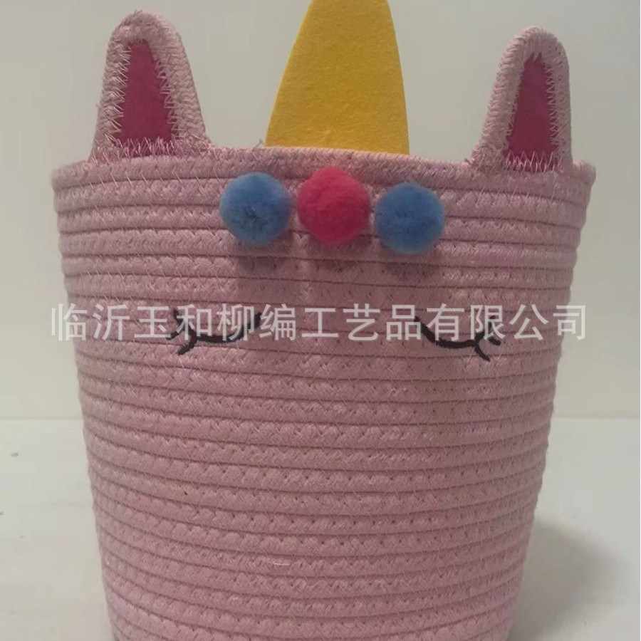 Cross-Border Cotton Rope Woven Dirty Clothes Basket Cotton Thread Dirty Clothes Basket Storage Basket Clothing Toy Storage Basket Sundries Household Cartoon