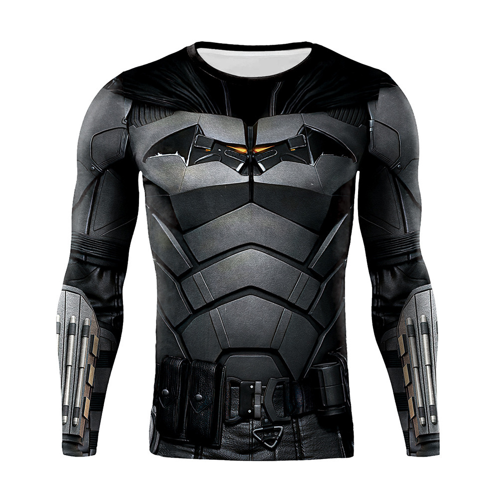 2025 New Export Batman Anime Cos Superhero Tight-Fitting Long-Sleeved T-Shirt Men's Sports Fitness Quick-Drying Clothing