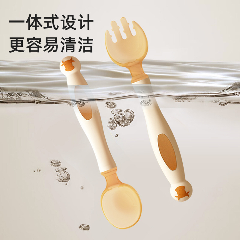 Manufacturer's Dropshipping Baby Spoon Learning to Eat Elbow Fork Spoon Baby Food Supplement Spoon Children's Tableware Set Twist Spoon