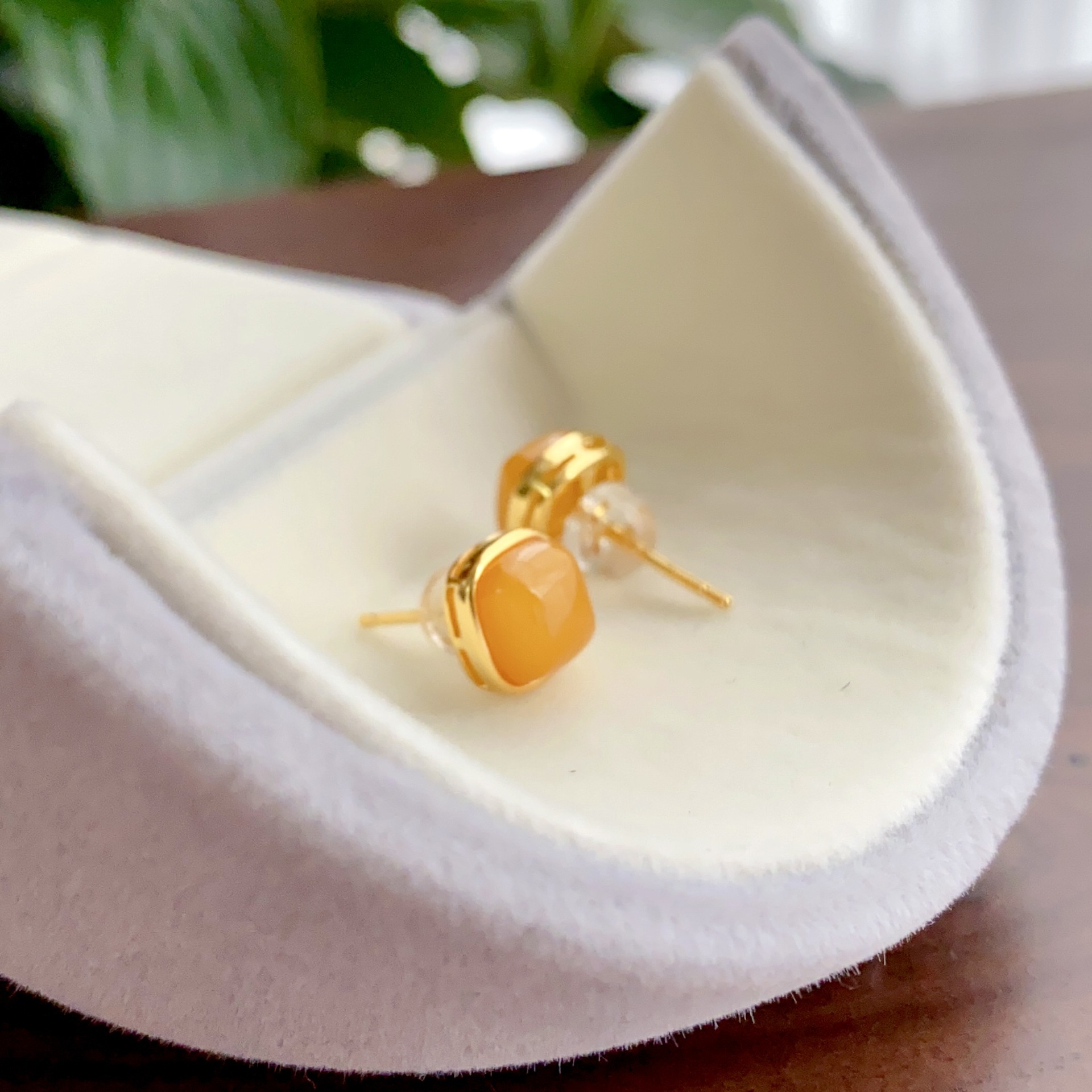 Beeswax Natural Genuine Earrings Beeswax Earrings Amber Beeswax Square Ears Natural Beeswax Earrings S925 Sterling Silver Earrings