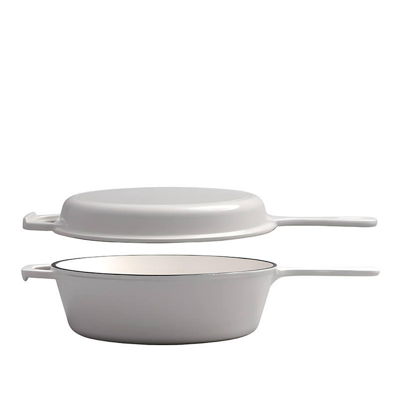 Cross-border Amazon Cast Iron Enamel Pot Two-in-one Single Ear with Handle Dual-purpose Thickened Bread Pot Dual-purpose Frying Soup Pot