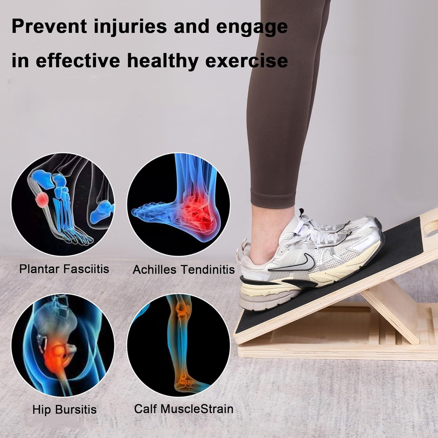 Деревянная доска для растяжки, портативная балансировочная доска для домашнего фитнеса, доска для ахиллова сухожилия, растяжитель для икр, регулируемая наклонная педаль