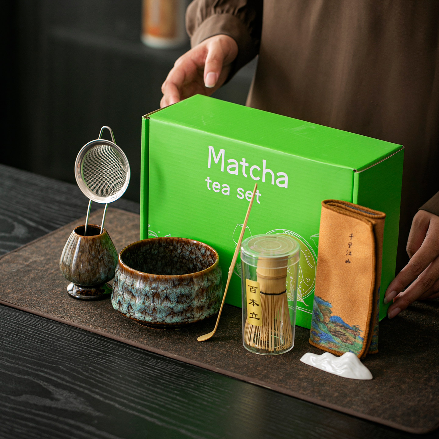 Японская керамическая чаша для матча, набор для чая с венчиком и чайным искусством, стиль Amazon