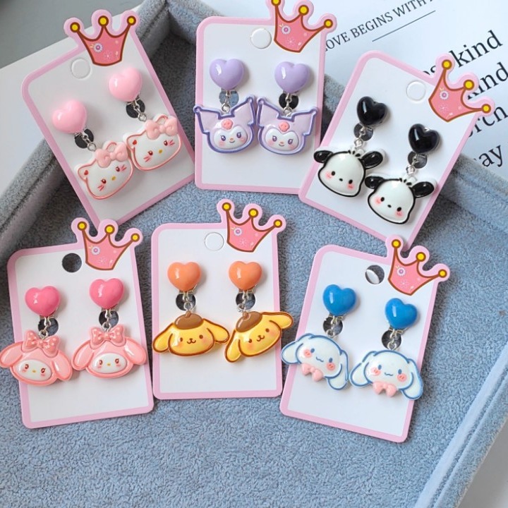 Girl earrings earrings new cartoon fresh cute sweet children sanliou girl sweet tube ear clip pendant