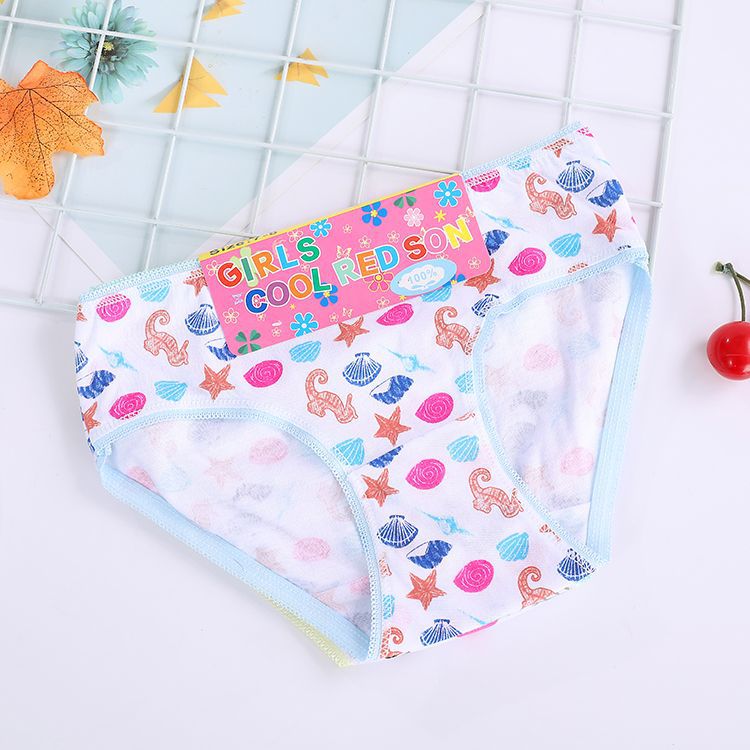 Factory Direct Sales Kidsren's Underwear Foreign Trade Cotton Printed Edge Briefs Girls Lace Underwear Triangle Pure Cotton Cross-Border