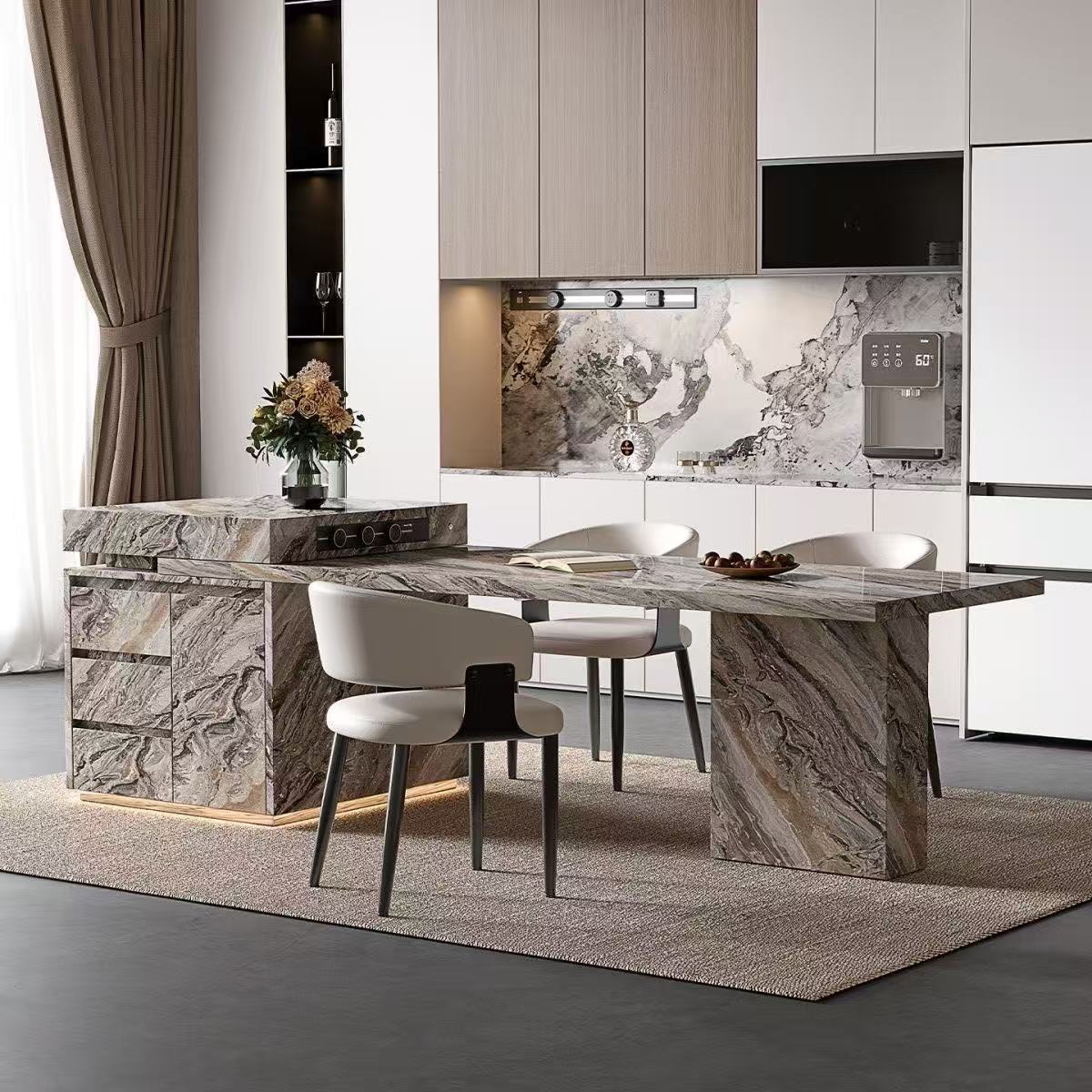 2025 New Slate Island Dining Table Integrated Home Retractable Italian Light Luxury Guide Table Tea Table Kitchen Dining Table