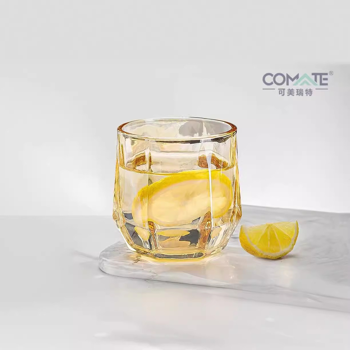 Coriette Amber Hexagon Cup Six-piece Set Whiskey Wine Cup Fruit Tea Cup Household Glass Milk Cup