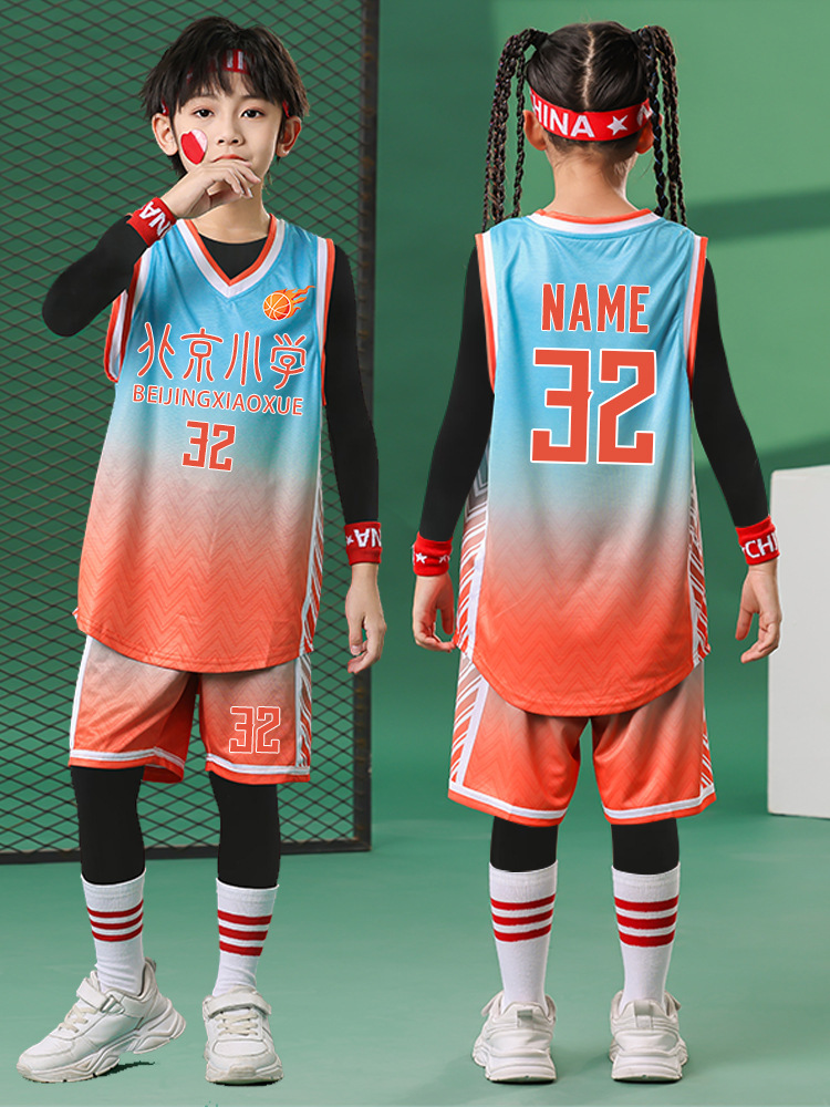 Children's Basketball Uniforms, Boys' Primary School Students' Autumn and Winter Sports Competition Women's Training Uniforms, Autumn and Winter Four-Piece Basketball Uniforms