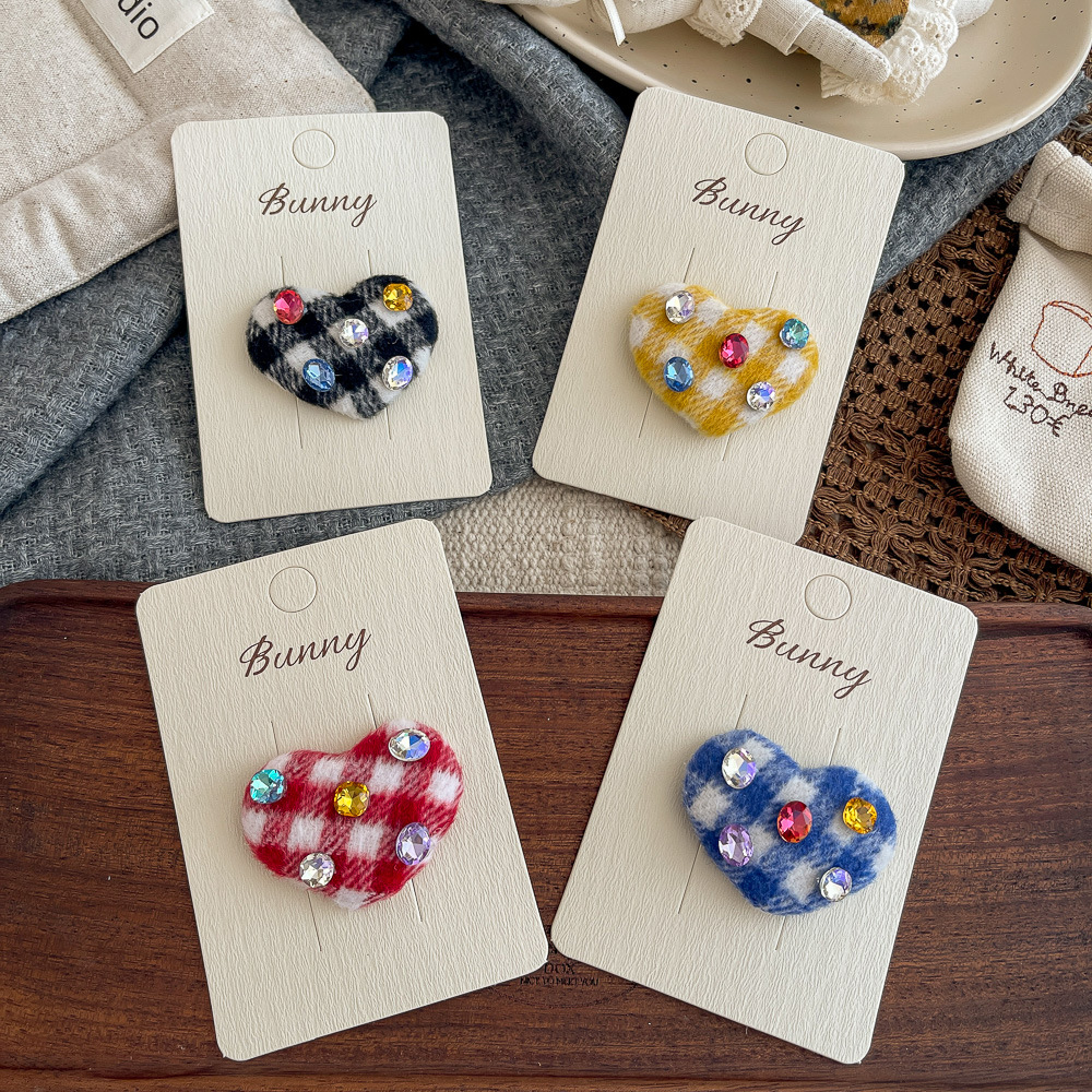 Korean New Style Plaid Colored Diamond Heart Bb Clip High-End Fashion Girl Hairpin for Back of Head and Bangs Clip