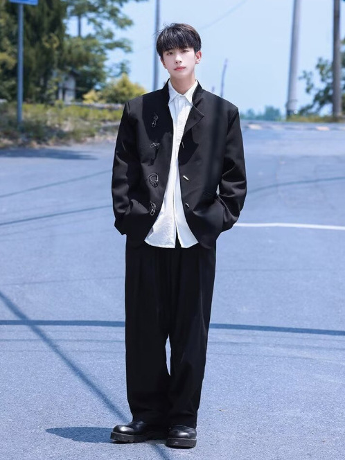 A High-End Shoulder-Padded Tunic, New Chinese-Style Suit Jacket, Men's Niche Design Chinese-Style Suit