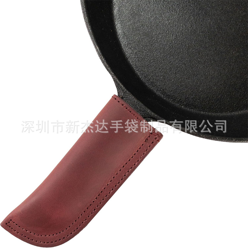 Cross-Border First-Layer Cowhide Insulated Handle Pot Holder with Double-Layer Stitching That Can Easily Cover Metal Frying Pan Handles for Anti-Scalding Protection