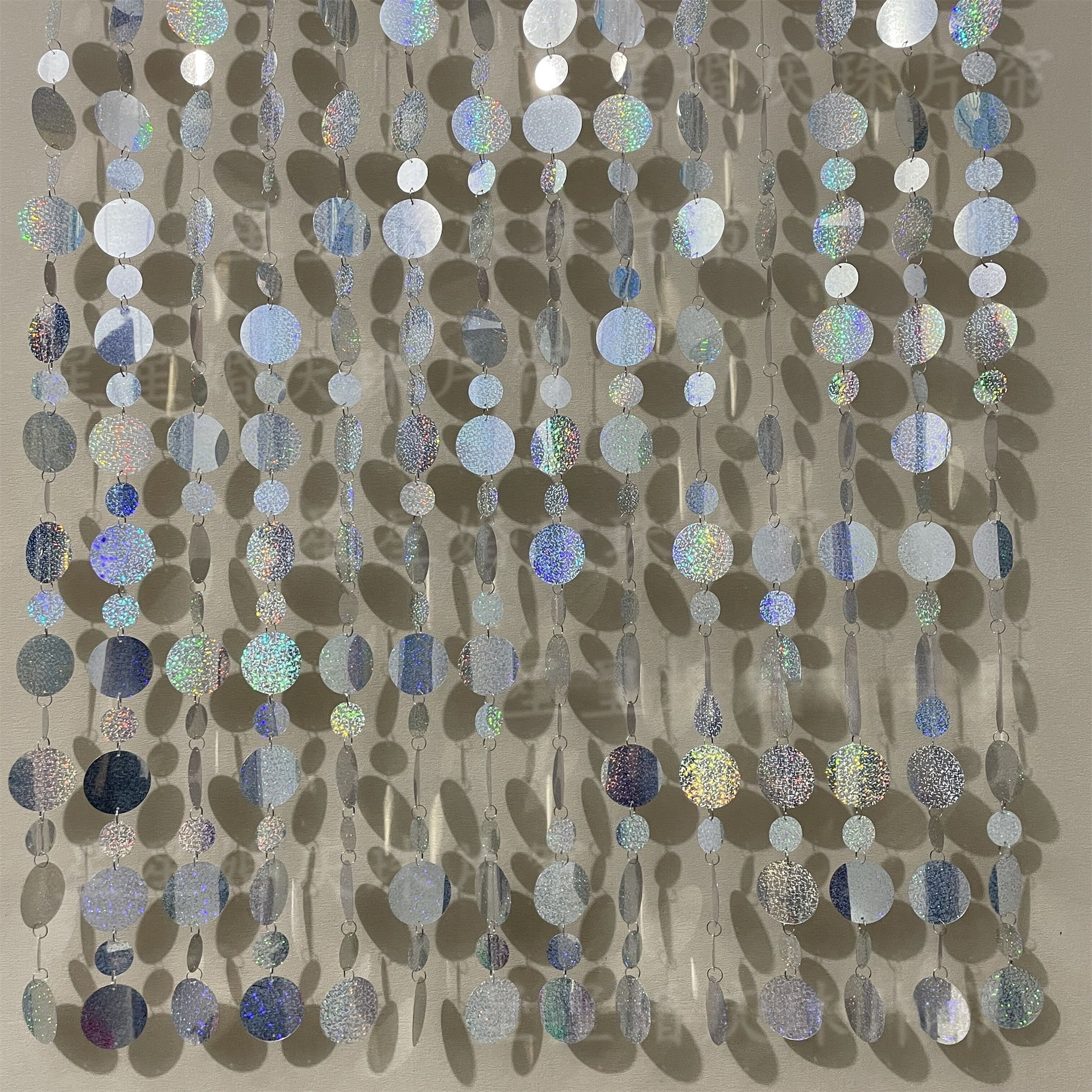 Silver Sequin String Round Square Rectangular Rhombus Mirror Laser Silver Wedding Decoration Sequin String Curtain