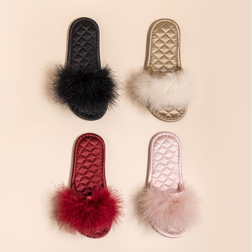 Fairy Style Maomao Slippers Women's New Outer Wear Bridesmaid Sandals with Skirt Feather Bride Wedding Morning Gown Wedding Shoes