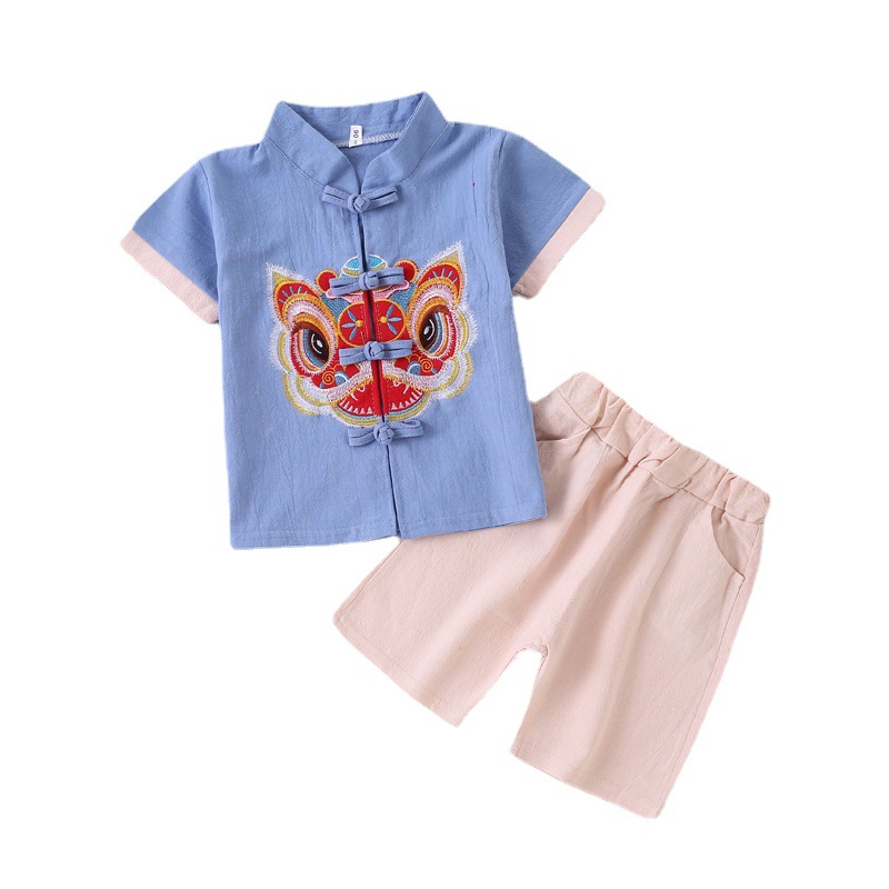 Children's Clothing Hanfu Boy's One-year-old Dress Baby's Chinese Short-sleeved Tang Suit Children's National Fashion Vintage Embroidered Suit Summer