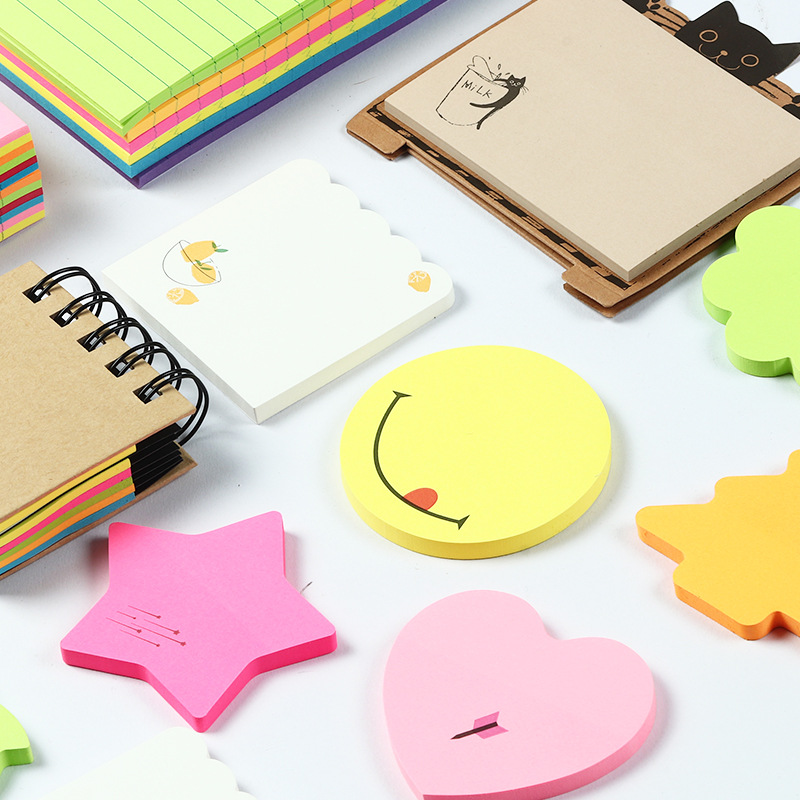 Factory direct supply creative special-shaped strong sticky sticky notes Morandi color fluorescent combination stickers color horizontal line note book