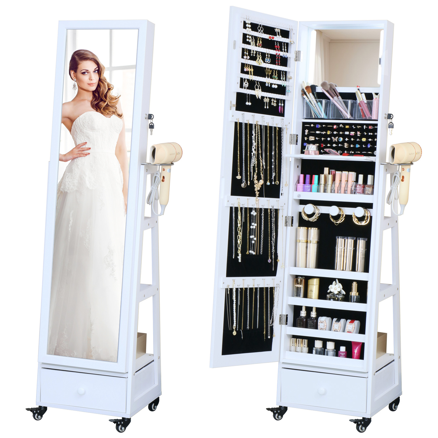 Factory wholesale mirror full body floor mirror home ins style full-body mirror movable full-length mirror jewelry storage mirror