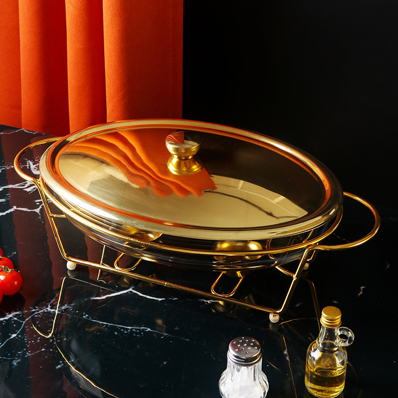 Cross-border Commercial Heat-resistant Glass Dining Stove Alcohol Heating Container Buffet Stove Food Constant Temperature Stove Gold