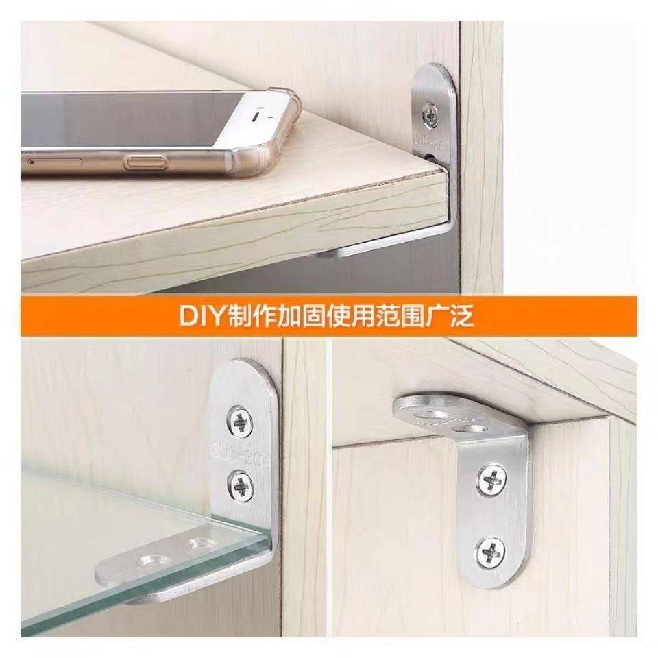 Stainless Steel Corner Code Angle Iron 90 Degree Right Angle Fixator Connector with Hole Right Angle Code Reinforced Triangle L-Shaped Bracket