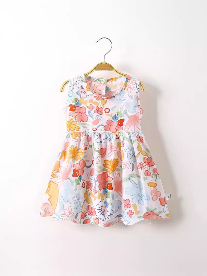 Children's Wear Baby Princess Dress Girls' dress Children's Summer Dress 2024 New Children's Skirt Artificial Cotton Cotton Silk