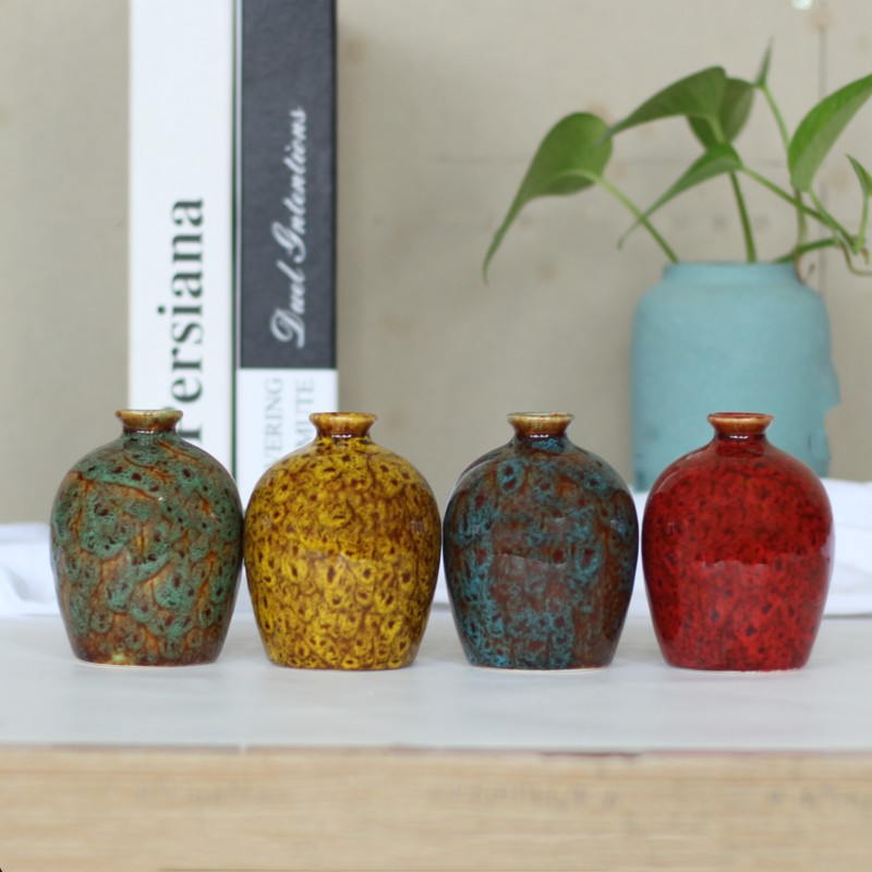 Amazon vintage ceramic vase pastoral four-piece flower decoration home decoration vase pastoral style flower holder