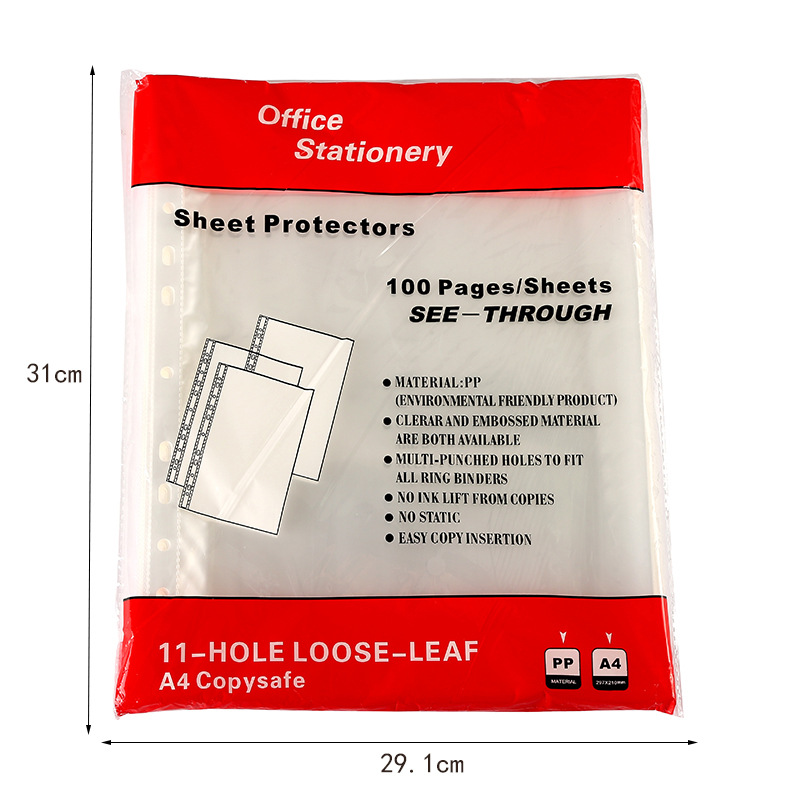 Transparent a4 Loose-leaf Document Bag 11-hole Document Protection Bag Data Storage Insert Office Bag Protective Film Cross-Border
