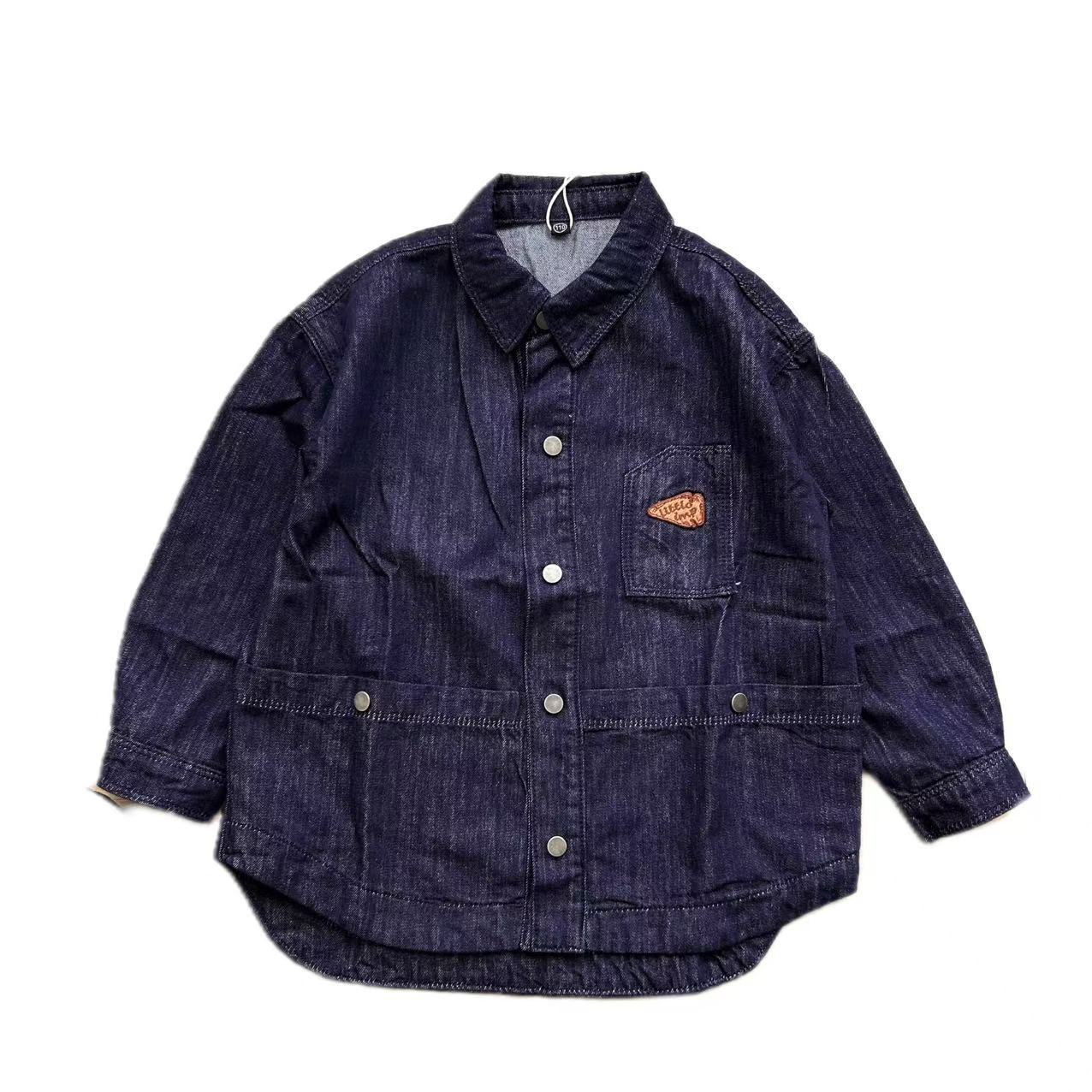 В наличии, оригинальная джинсовая куртка для детей, ретро темно-синяя, не выцветает, с множеством карманов