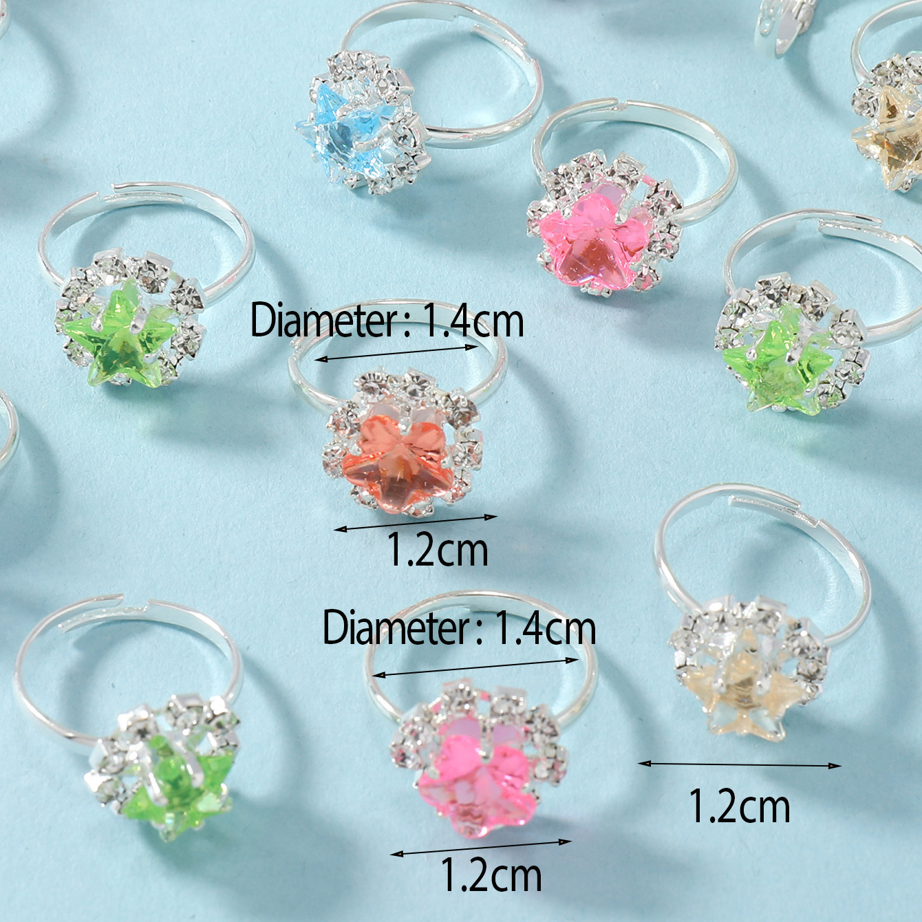 Korean Style New Imitation Silver Children's Ring Women's Inlaid Colored Diamond Ring Cute Versatile Bulk Jewelry Manufacturer Wholesale