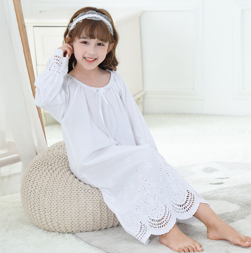 Girls' Spring and Autumn Long Sleeve Long Pure Cotton Computer Embroidery Palace Princess Nightdress European and American Edition Girls' Pajamas Home Clothes