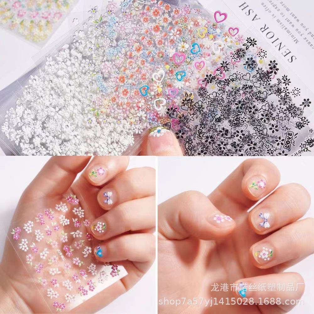 Cross-border black and white color nail stickers three-dimensional waterproof small decal nail stickers 3d nail stickers can be customized