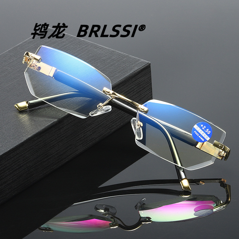 Новые очки для чтения с защитой от синего света и радиации, молодежные и модные безрамочные очки, металлические очки с высоким разрешением