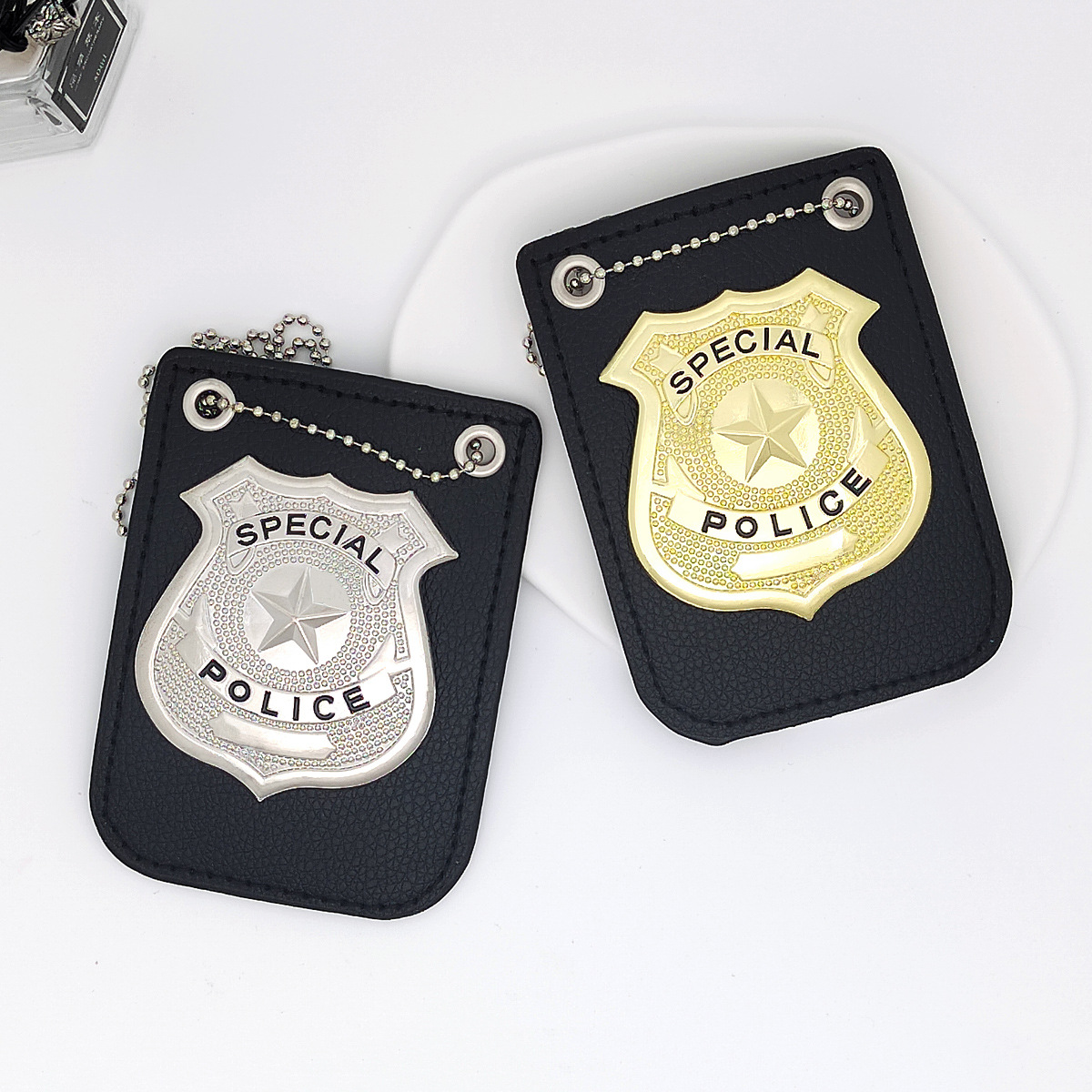 Cross-Border Kidsren's Toy Police Badge Accessories Halloween Police Role-Playing Accessories Badge Pu Metal Police Badge
