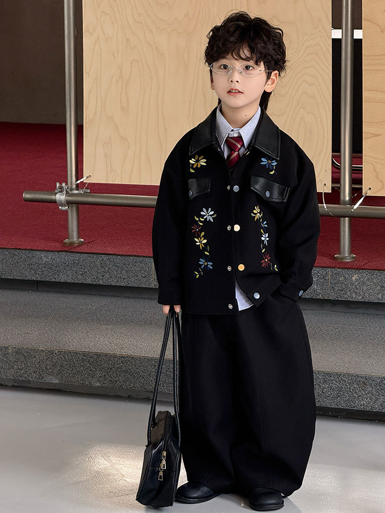 Boys' Suit 2025 Autumn New Embroidered Patchwork Jacket Casual Jacket Children's Top Trendy One-Piece Wholesale