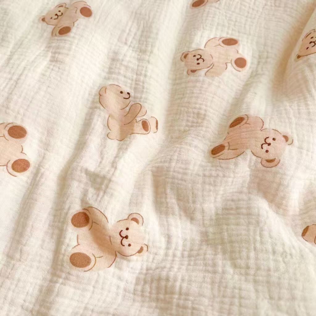 Stroller Mat New Wrinkled Gauze Double-Sided Cartoon Print Baby Outing Cushion Bean Velvet Soft and Comfortable for Infants and Young Children