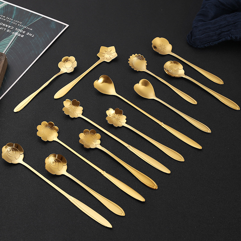 Stainless Steel Cherry Blossom Spoon Long Handle Coffee Spoon Heart Rose Spoon Bird's Nest Honey Stirring Small Spoon Wedding Souvenir