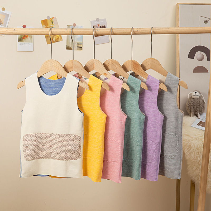 Autumn and Winter Children's Ab Patch Fleece-Lined Thickened Warm Short-Sleeved Vest, Belly Protection, Double-Sided Fleece Seamless Vest